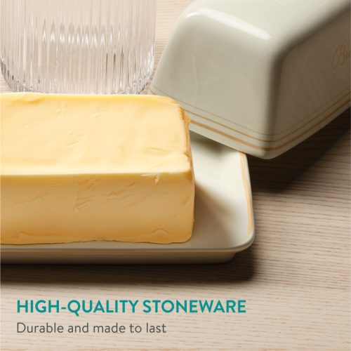 Vas din ceramica pentru unt Navaris, cu capac, alb crem, vintage, 60281.01