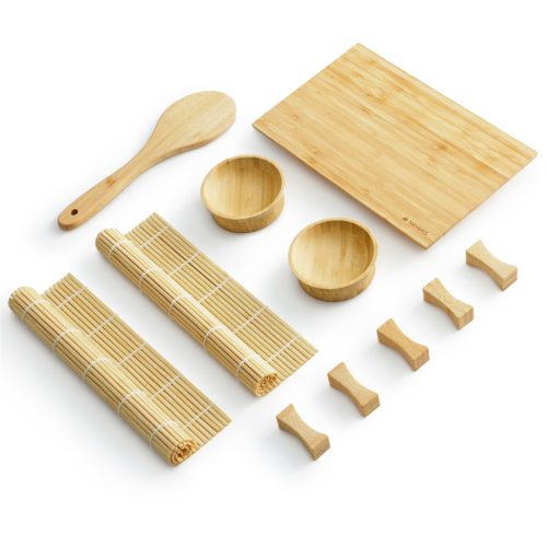 Set 16 piese kit sushi Navaris pentru incepatori, tava bambus, 24x15x2 cm, 60621.01