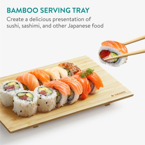 Set 16 piese kit sushi Navaris pentru incepatori, tava bambus, 24x15x2 cm, 60621.01