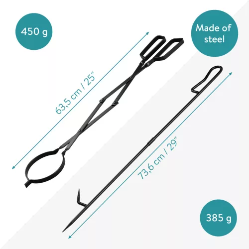 Set cleste si poker pentru semineu Navaris, 63, 5 cm si 73, 6 cm, negru, otel