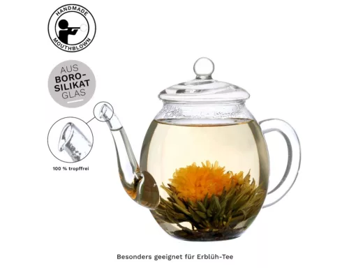 Creano üveg teáskanna fedővel, 500 ml, hőálló, cseppmentes kiöntés