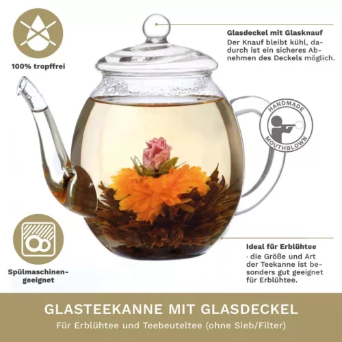 Creano üveg teáskanna fedővel, 500 ml, hőálló, cseppmentes kiöntés