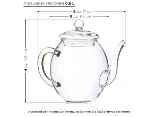 Creano üveg teáskanna fedővel, 500 ml, hőálló, cseppmentes kiöntés