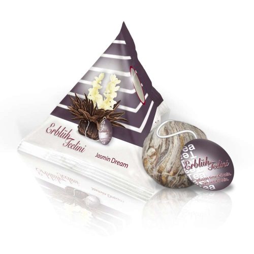 Creano ErbluhTeelini virágzó tea ajándékszett, 12 golyó, fekete tea, 4 fajta, fadoboz