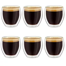   Set 6 pahare espresso termice Creano, 100 ml, sticla borosilicata, perete dublu
