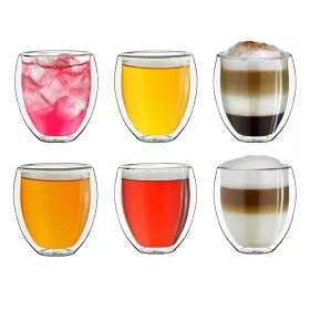   Set 6 pahare termice Creano DG-Bauchig, 400 ml, sticla borosilicata, perete dublu