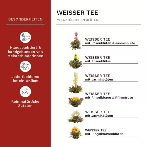 Creano tea ajándékszett 500ml teáskannával, 6 különböző fajta, elegáns fadoboz, fehér