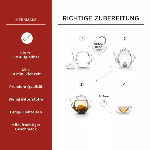 Creano tea ajándékszett 500ml teáskannával, 6 különböző fajta, elegáns fadoboz, fehér