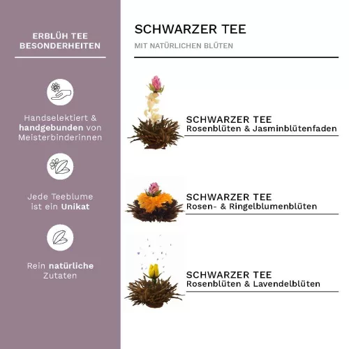 Creano ErbluhTee virágzó tea szett, fekete tea, 500 ml üveg teáskanna, 6 golyó
