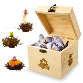   Creano ErbluhTee virágzó tea ajándékszett, 6 gömb, dekoratív fadoboz, fekete tea