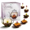 Creano ErbluhTee Mix ajándékszett, 500 ml üveg teáskanna és 6 virágzó fekete teagolyó, 3 fajta