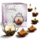 Creano ErbluhTee Mix ajándékszett, 500 ml üveg teáskanna és 6 virágzó fekete teagolyó, 3 fajta