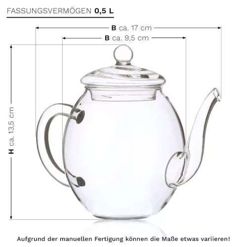 Creano ErbluhTee Mix ajándékszett, 500 ml üveg teáskanna és 6 virágzó fekete teagolyó, 3 fajta