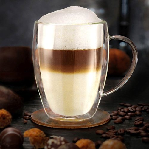 Set 2 cani termice Creano cu maner, 250 ml, sticla borosilicata, perete dublu