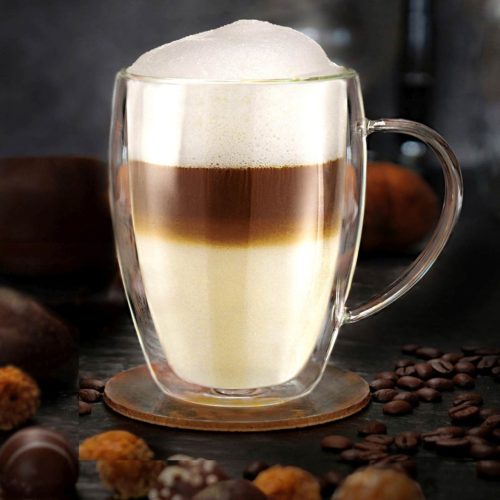 Set 6 cani termice Creano cu maner, 250 ml, sticla borosilicata, perete dublu