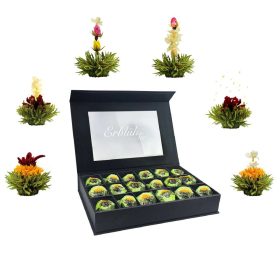   Creano ErbluhTee virágzó tea ajándékszett, 18 golyó, 6 fajta, zöld tea, mágneses doboz