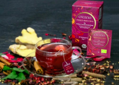 Creano bio édes vörös chai tea, 20 filtertasak, hibiszkusszal és fűszerekkel, gyümölcsös-fűszeres íz