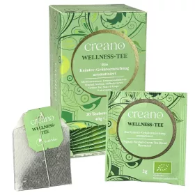   Creano bio Wellness Tea, zöld tea gyógynövényekkel, grapefruit aroma, 20 filtertasakos szett