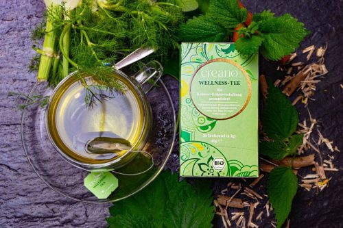 Creano bio Wellness Tea, zöld tea gyógynövényekkel, grapefruit aroma, 20 filtertasakos szett