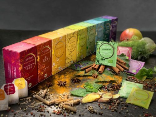 Creano bio Wellness Tea, zöld tea gyógynövényekkel, grapefruit aroma, 20 filtertasakos szett