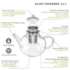 Ceainic din sticla Creano, 1,2 L, cu infuzor din inox, capac si 2 flori de ceai