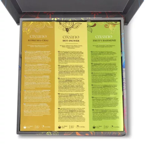 Ajándékcsomag bio tea Creano Organic Herbal Tea, 27 filter, 9 változat, gyógynövény, gyümölcs, fűszerek