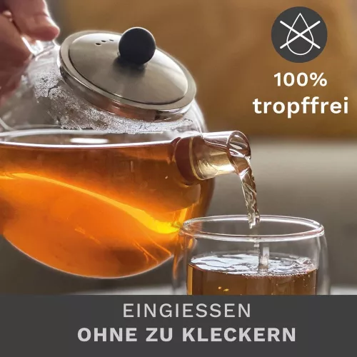 Ceainic din sticla Creano, 1 L, cu sita din inox si capac, pentru ceai vrac