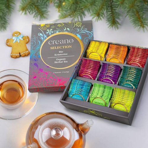 Creano Selection Box bio tea ajándékszett, 90 filtertasak, 9 fajta, koffeinmentes, 27,5x23x7,8cm