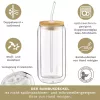 Set 2 pahare Creano, 360 ml, perete dublu, cu capac din bambus si pai, pentru smoothie si bubble tea