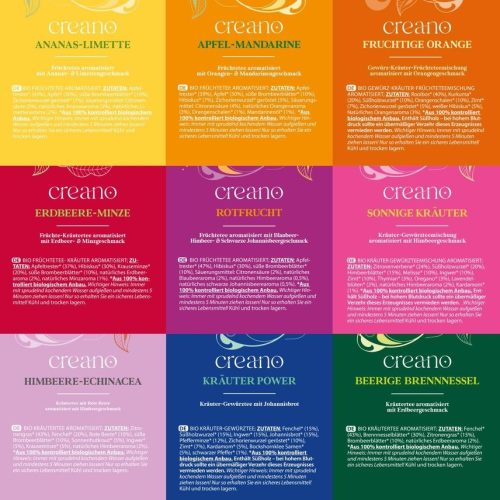 Creano bio tea ajándékszett, 45 filtertasak, 9 fajta, gyümölcsös és gyógynövényes, 90 g