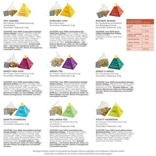 Creano bio tea ajándékszett, 9 piramis filtertasak, 9 fajta, gyógynövénytea, 22,5 g