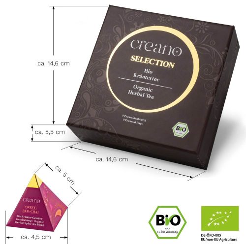 Creano bio tea ajándékszett, 9 piramis filtertasak, 9 fajta, gyógynövénytea, 22,5 g