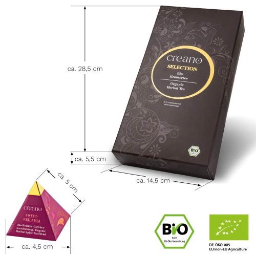 Creano Organic Herbal Tea gyógynövénytea ajándékszett, 18 piramis filtertasak 9 fajtával, 45 g, koffeinmentes