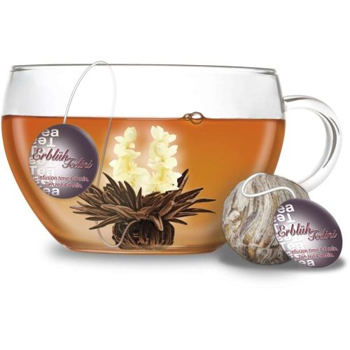 Creano ErbluhTeelini fekete tea ajándékszett, pohár fedéllel, 8 tea-virág, 200 ml