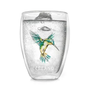   Pahar termic Creano Hummi, 250 ml, sticla borosilicata, perete dublu, decor colibri verde
