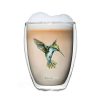 Pahar termic Creano Hummi, 250 ml, sticla borosilicata, perete dublu, decor colibri albastru
