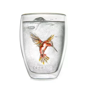   Pahar termic Creano Hummi, 250 ml, sticla borosilicata, perete dublu, decor colibri rosu