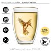 Pahar termic Creano Hummi, 250 ml, sticla borosilicata, perete dublu, decor colibri rosu