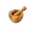 Olívafa mozsár törővel, 12 cm átmérő, 7 cm magas