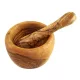 Olívafa mozsár törővel, 14 cm átmérő, 9–10 cm magas