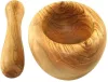Olívafa mozsár törővel, 14 cm átmérő, 9–10 cm magas