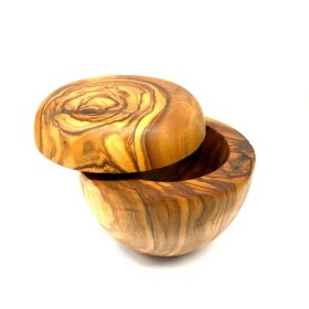   Olívafa sótartó fedéllel és kanállal, asztali tálaláshoz