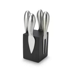   Bloc cutite branza Rominox Novo, 4 piese, suport magnetic, lemn negru, 6 x 6 x 8,5 cm