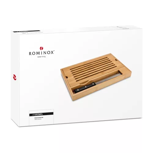 Set taiere paine Rominox Krumel, tocator bambus, tava firimituri detasabila, cutit, 38 x 25 cm