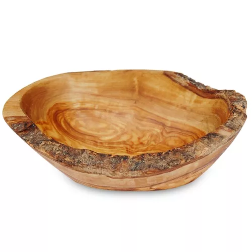 Rusztikus ovális olívafa tál, 9–11 cm hossz, 6 cm széles, snackekhez és tálaláshoz