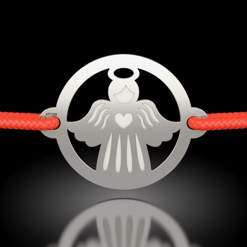 Ezüst karkötő piros zsinórral karácsonyi angyal modell