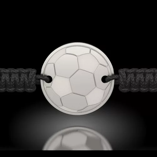 Ezüst karkötő fekete zsinórral Soccer Ball modell