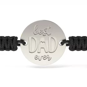 Ezüst karkötő fekete fonott zsinórral, Best Dad modell