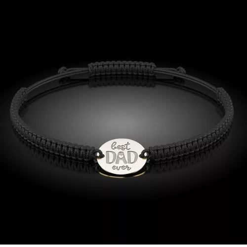 Ezüst karkötő fekete fonott zsinórral, Best Dad modell