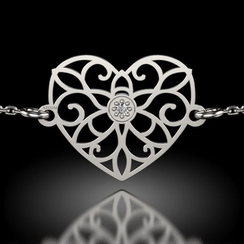 Ezüst lánc karkötő csipke szív modell kristállyal